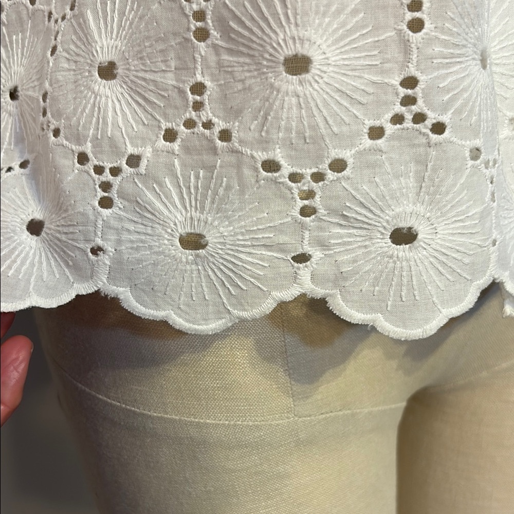 White cotton eyelet Fitted 3/4 Sleeve Button Down Shirt Size 2 NWT - Picture 4 of 9